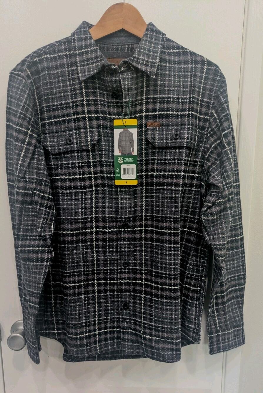 Orvis NWT Heavyweight Flannels Shirts Mens Small Gray Plaid Button Up